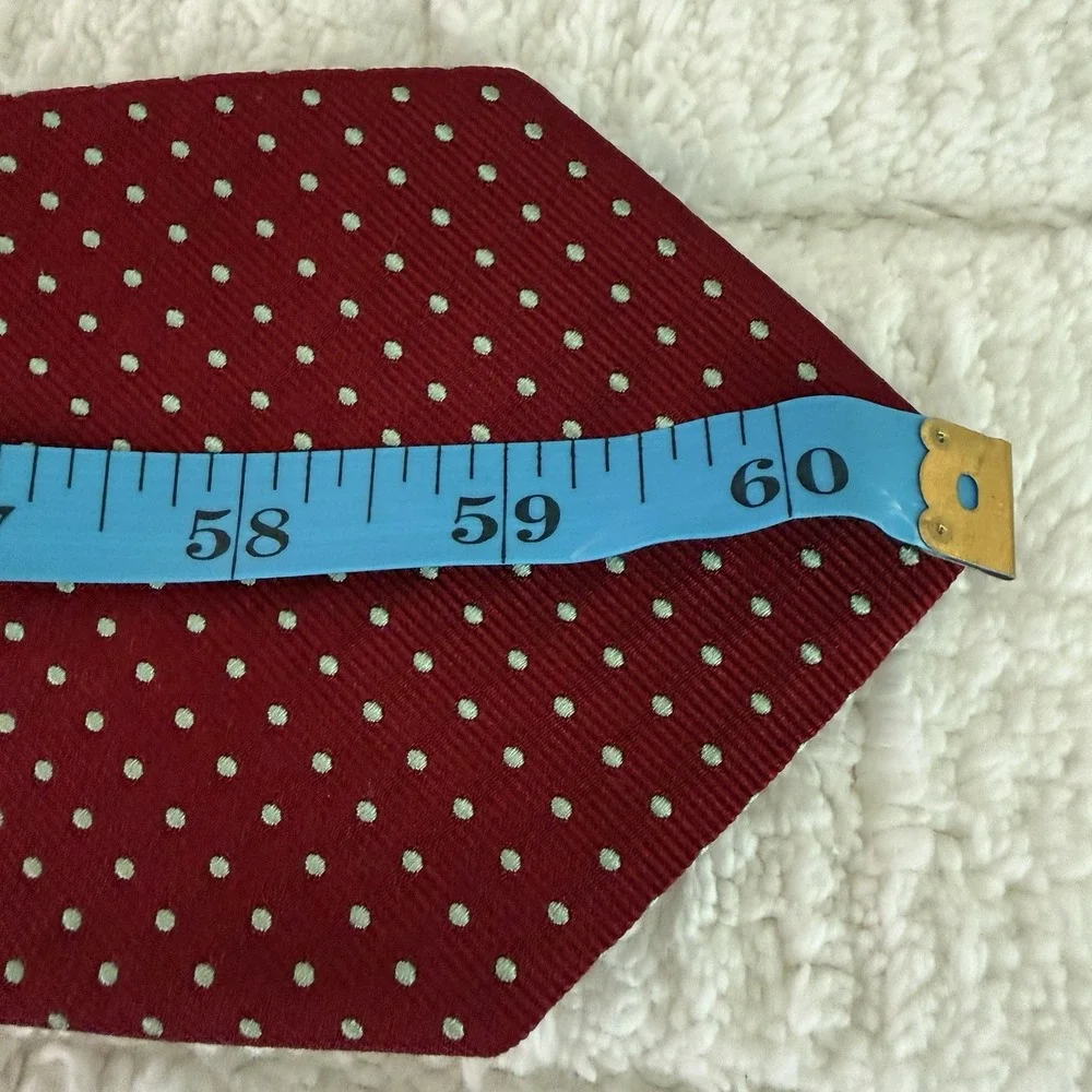 Lands' End 100% Silk Long Tie Necktie Burgundy Polka Dot Pattern 60.5